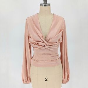 Express Satin Twist Blouse Top Pink M coquette girl preppy party parisian